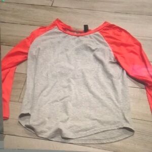 Gray and Coral Raglan Long Sleeve Top